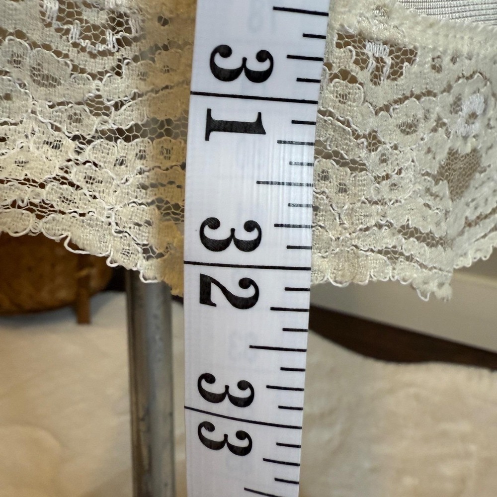 Ivory Satin Slip Nightgown Lace Trim V-Neck Adjustable Straps Lace Hem Coquette - Picture 9 of 14
